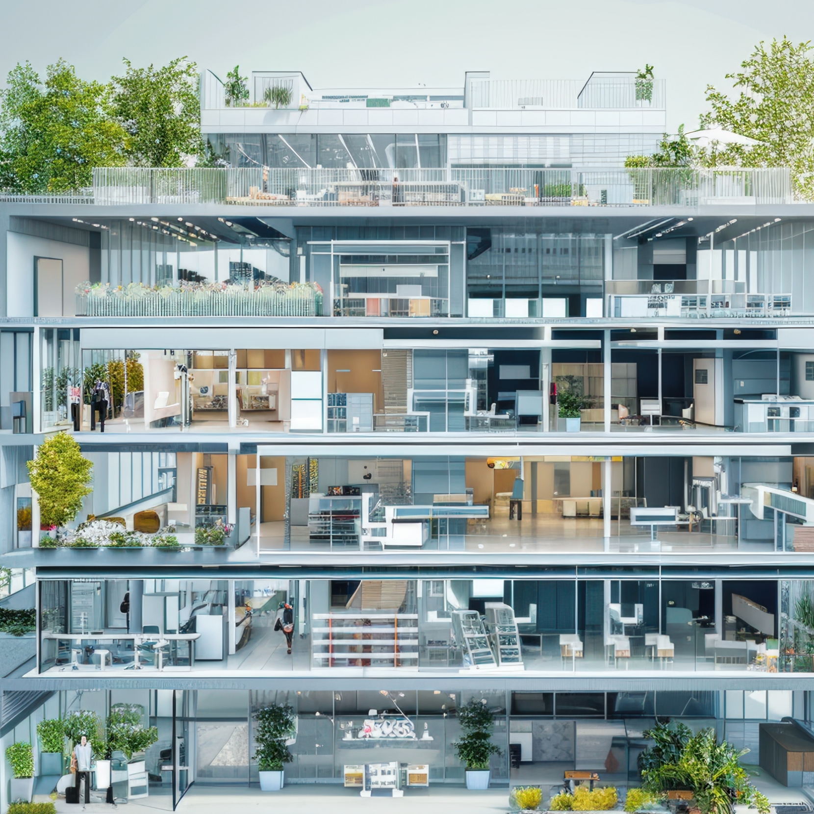 オフィスビルの縦割り断面図